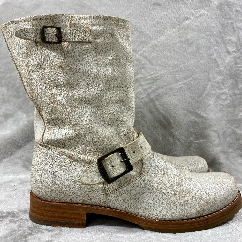 FRYE Women's Veronica Leather Boots Booties sz 11 White Distressed Cracked NWOB - Picture 5 of 16